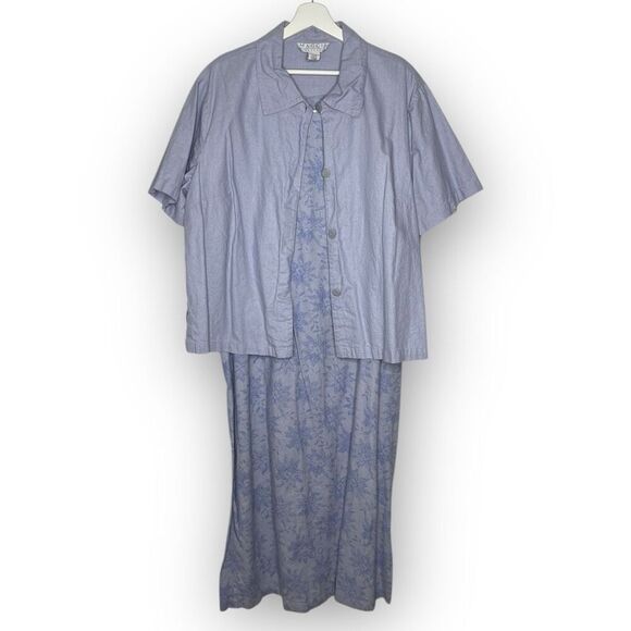 Maggie Mcnaughton Linen Cotton Maxi Sleeveless Dress Shirt 2 Piece Set Plus 2X - Picture 1 of 13